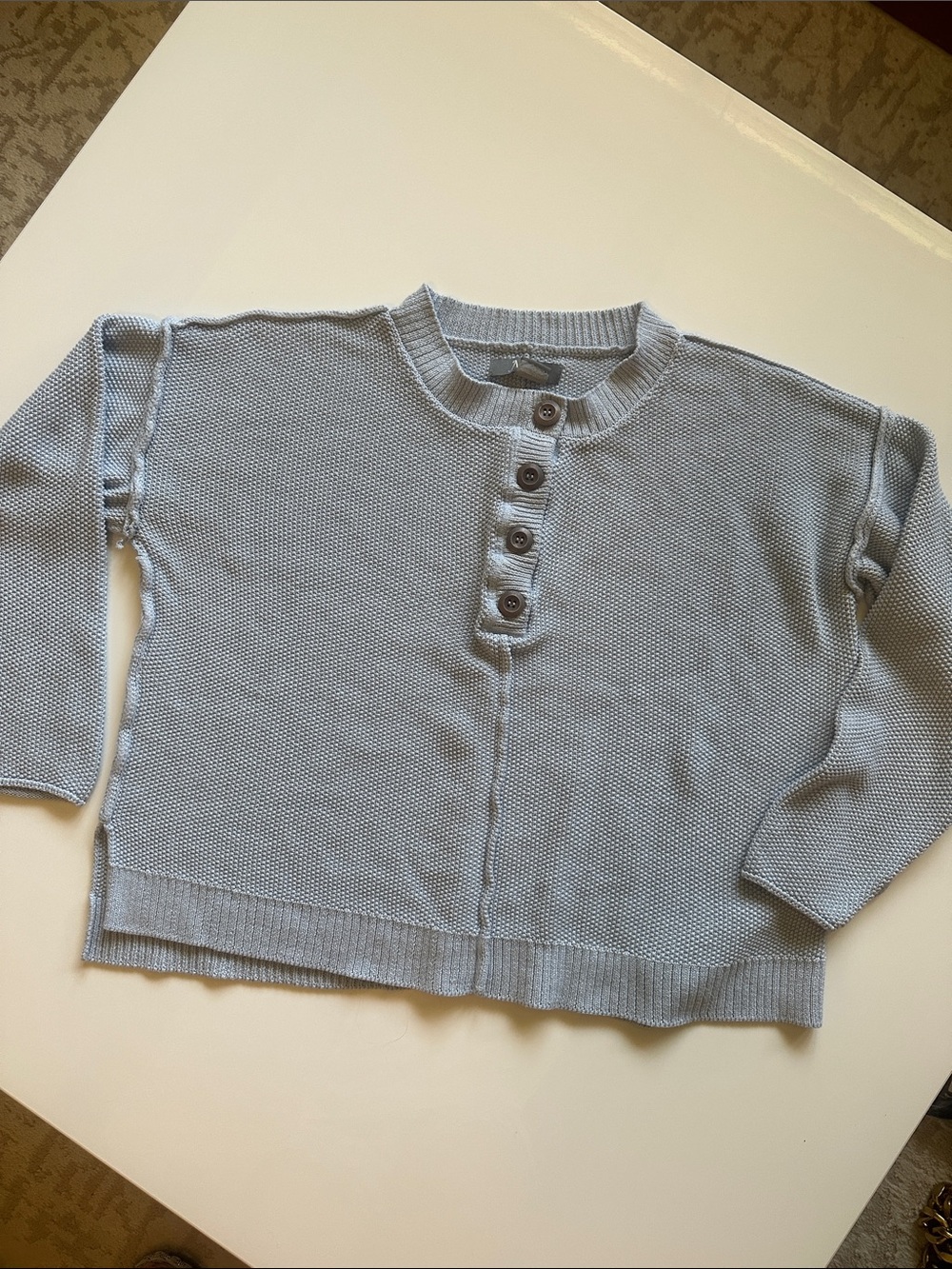 Natural Reflections Light Blue Knit Sweater with Wooden Buttons
